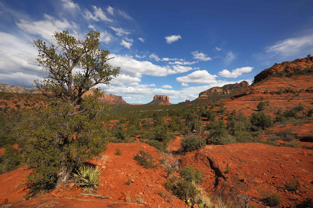 Rising above the red rock bluffs Courthouse Rock stand as a natural monument.